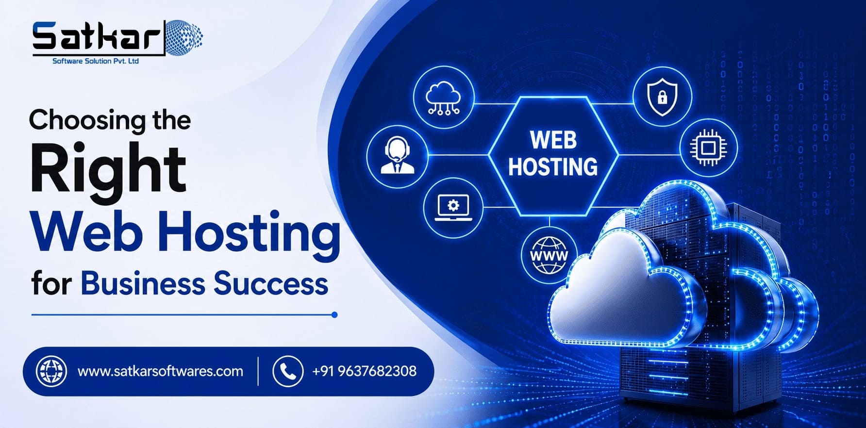 Cloud connected to server racks representing fast business web hosting