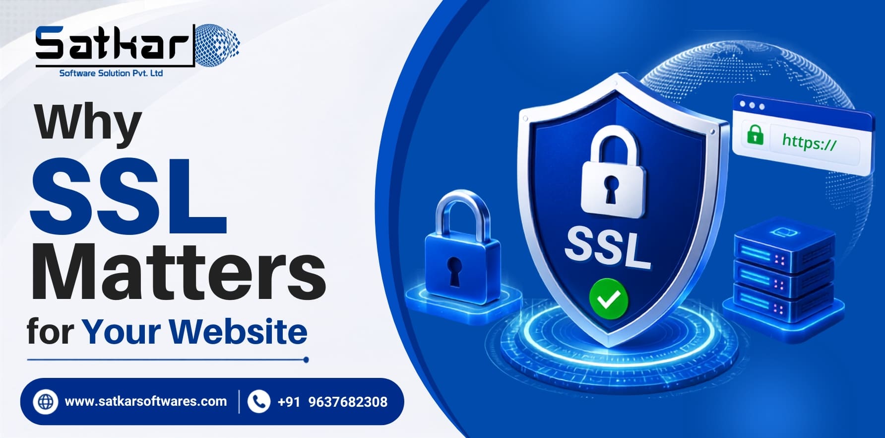 Shield with padlock and SSL badge beside a secure https address bar