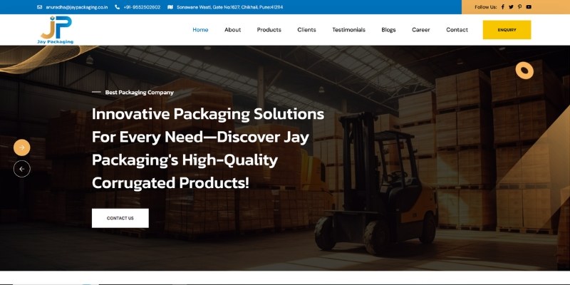 Jay Packaging website homepage for corrugated packaging products, branding project