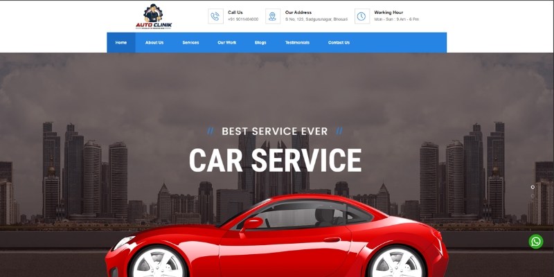 Auto Clinic car service website homepage with a red sports car
