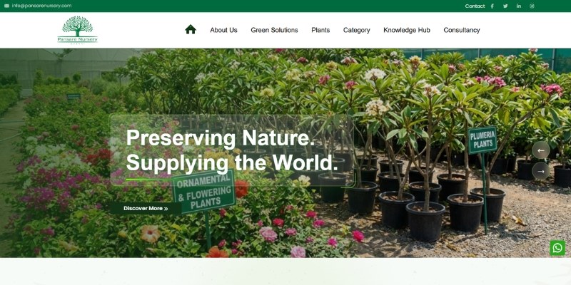 Pansare Nursery website homepage with flowering plants, website, SEO, podcast and video case study