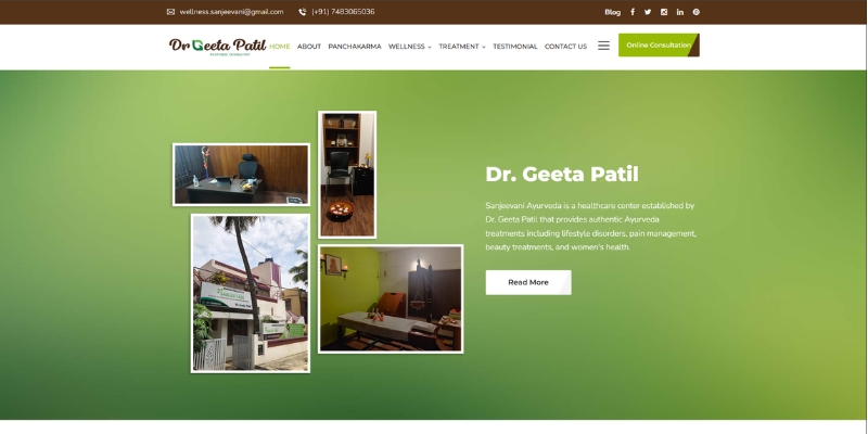 Sanjeevani Ayurveda website homepage for Dr. Geeta Patil, website, SEO and social media case study