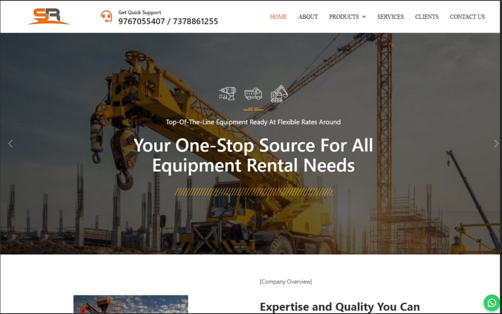 Shinde Rentals website homepage for boom lift and scissor lift rental