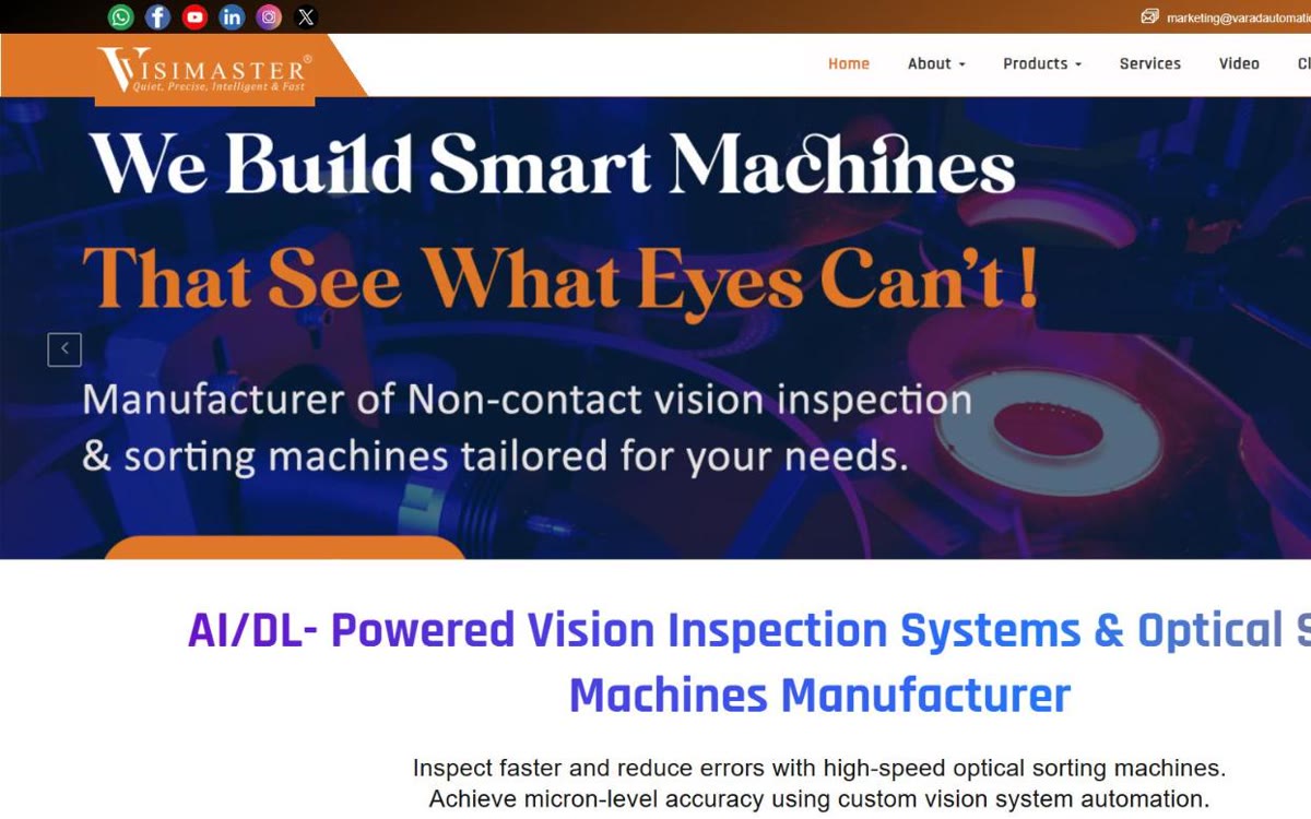 Varad Automation Visimaster homepage: We Build Smart Machines That See What Eyes Can't