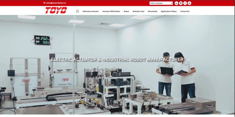 Toyo Robotics website homepage for an electric actuator and industrial robot manufacturer