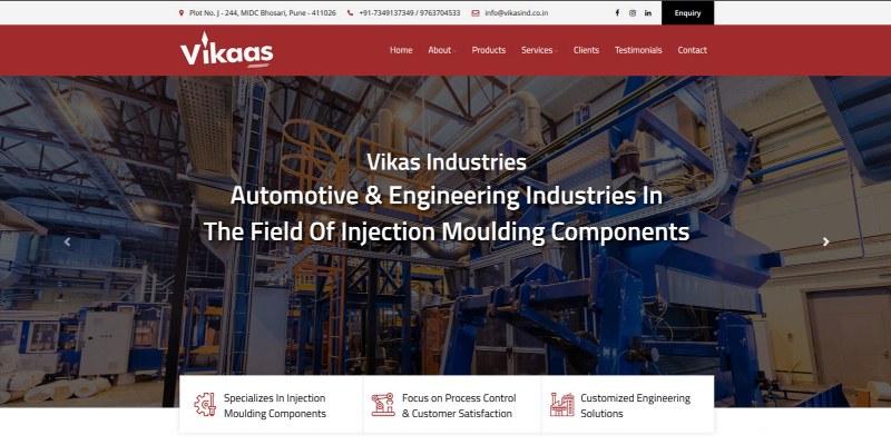 Vikas Industries website homepage about injection moulding components