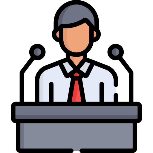 Public speaker at a podium icon